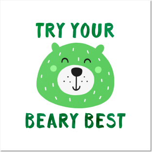 Try Your Beary Best - Elementary School Student Teacher Gift Posters and Art